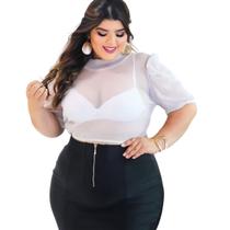 Cropped Tule Brilhoso Plus Size Moda Festa Balada Lurex Blusinha - Zoe