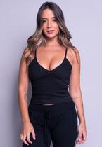 Cropped Vekyo Tecido Bengaline Alça Fina Decote V