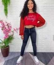 Cropped vermelho em renda infantil