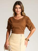 Cropped viscolinho manga drapeada estilo princesa (ref. 01628) (J)
