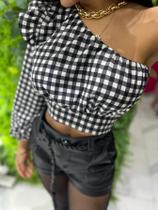 Cropped xadrez mula manca para festa junina julina são joão colorido varias cores blusa com uma manga só - Alliance Jeans