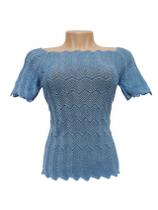 Cropped Zig Zag Blusa Feminina Gola Canoa Moda Tricô Primavera Verão