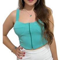 Cropped Zíper frontal Com Bojo Regata Crepe Feminino