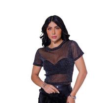 Croppeds Lurex Brilhante com Tule Transparente Tendência Festa Croppeds Lurex Brilhante com Tule Transparente Tendência Festa