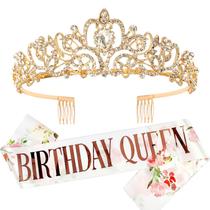Crown Tiara Gold Prom Queen para mulheres com faixa de aniversário Crown Tiara Gold Prom Queen para mulheres com faixa de aniversário