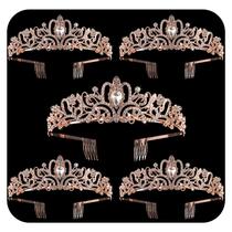 Crown Tiara, pacote com 5 cristais em ouro rosa para mulheres e meninas Crown Tiara, pacote com 5 cristais em ouro rosa para mulheres e meninas