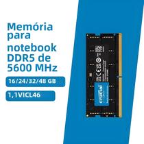 Crucial RAM 16GB 24GB 32GB 48GB DDR5 5600MHz PC5-44800 Memória para laptop, sem ECC SODIMM