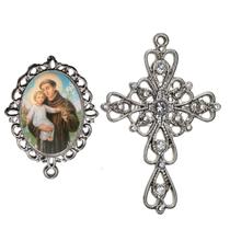 Crucifixo Arabesco Terço de Noiva Relicario Santo Antonio Peças para Montar Terços Catolicos Casamento Artesanato