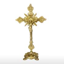crucifixo bronze altar mesa todo trabalhado igreja - ARTM