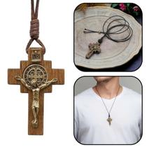 Crucifixo colar de pescoço masculino medalha são bento com cordão Crucifixo colar de pescoço masculino medalha são bento com cordão