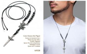 Crucifixo colar de pescoço masculino são miguel arcanjo dezena com cordão hematita - FORNECEDOR 1