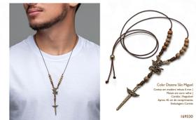 Crucifixo colar de pescoço masculino são miguel arcanjo dezena com cordão imbuia