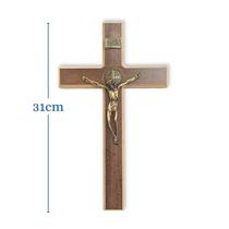 Crucifixo Com Cristo Cruz De São Bento Madeira Metal 31cm