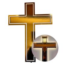 Crucifixo com LED, Cruz com Iluminação, MDF Dourado, 40 cm