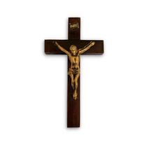 Crucifixo Cruz De Jericó De Mão Madeira Natural 18cm Simples Pequeno de Porta ou de Parede Madeira Pinus Envernizada - Divinário