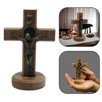 Crucifixo Cruz De Mesa e Parede Medalha de São Bento Madeira 12 cm Crucifixo Cruz De Mesa e Parede Medalha de São Bento Madeira 12 cm