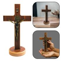 Crucifixo Cruz De Mesa e Parede Medalha de São Bento Madeira 18 cm - FORNECEDOR 15