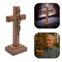 Crucifixo Cruz De Mesa Pequeno Madeira Cristo São Bento ov 10 cm