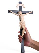 Crucifixo, cruz de parede, BC, católica, 16 cm H, escultura renascentista