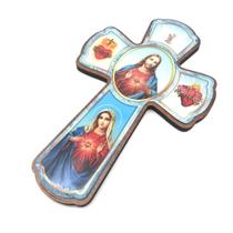 Crucifixo Cruz de Parede Sagrado Coração de Jesus e Maria Resinado