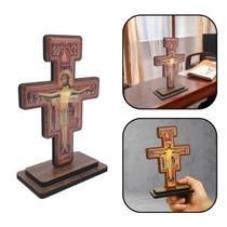 Crucifixo Cruz de São Damião de Mesa MDF 17 cm