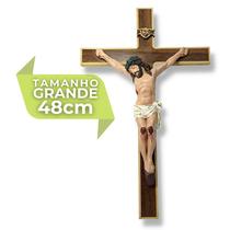 Crucifixo Cruz Em Madeira Grande Para Quarto 48cm