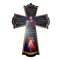 Crucifixo Cruz Jesus Misericordioso Parede Com Oração MDF 27 cm