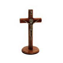 Crucifixo Cruz Madeira Com Cristo Metal Medalha S Bento 26cm