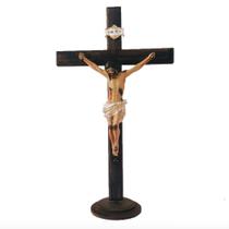 crucifixo cruz madeira cristo resina mesa parede 50 centímetros