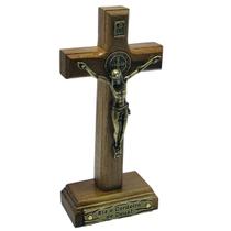 Crucifixo Cruz Medalha São Bento Eis o Cordeiro de Deus Parede Mesa 12 cm