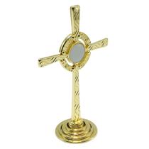 Crucifixo Cruz Ostensório Eucarístico de Mesa Dourado 10 cm