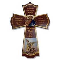 Crucifixo Cruz São Miguel Arcanjo Parede Com Oração 27 cm - FORNECEDOR 15