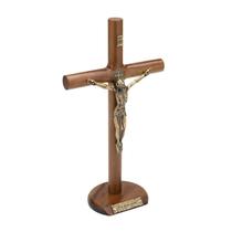 Crucifixo de Madeira Cilíndrico com São Bento 26cm - "Foi por você!"