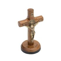 Crucifixo de Mesa Cilíndrico com São Bento 7cm - "Foi por você!"