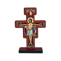 Crucifixo de Mesa Cruz São Damião São Francisco 15cm