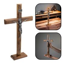 Crucifixo De Mesa e Parede Medalha de São Bento Madeira 40 Cm