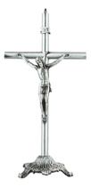 Crucifixo De Mesa Em Metal Jesus Na Cruz Prateado 22cm