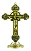 Crucifixo De Mesa Em Metal Pequeno Dourado 15cm