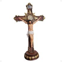 Crucifixo de mesa em resina 20cm com medalha são bento