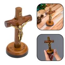 Crucifixo de Mesa Madeira Cilíndrico Pequeno 7 Cm