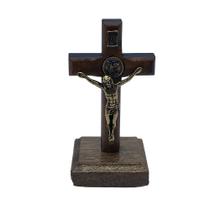 Crucifixo de Mesa Medalha de São Miguel Arcanjo Madeira 7 cm