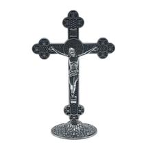Crucifixo De Mesa Metal Medalha De São Bento Prata Velha 13 Cm - FORNECEDOR 12