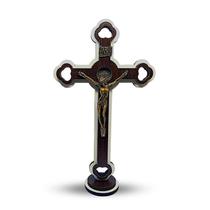 Crucifixo De Mesa Para Altar 34cm Madeira Cristo Metal Lindo