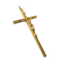 Crucifixo de Metal de Parede Prata Dourado Estilizada Pequena Decorativa 20cm Elegante Moderno Metalizada Cruz Parede