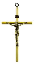 Crucifixo De Parede Dourado Em Metal - 20cm