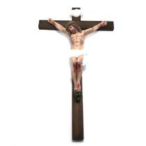 Crucifixo De Parede Madeira com Cristo Resina Elegance 50 Cm