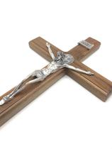 Crucifixo de parede madeira metal prata velha são bento 35 cm Crucifixo de parede madeira metal prata velha são bento 35 cm