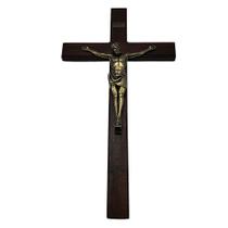 Crucifixo de Parede Madeira Nobre Maciça Cristo Metal OV 48 cm