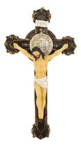 Crucifixo De Parede Marrom Resina Realista Jesus 30cm