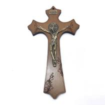 Crucifixo De Parede Mdf Moldado São Bento Ouro Velho 25 Cm
